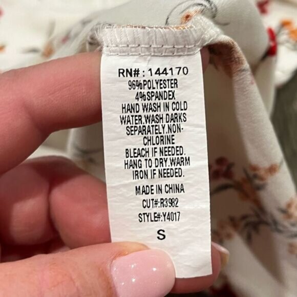 Pink Peony Womens Floral Crop Blouse Cut Out Tie Back Crewneck White Size Small - Picture 4 of 5